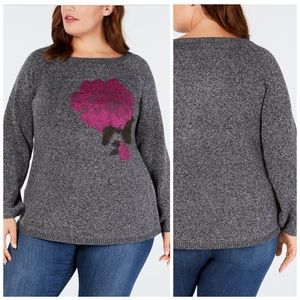 1X 2X 3X Style & Co Gray Heather Floral Sweater